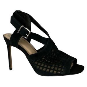 Vince Camuto Leather Heels Women’s 8.5 Black VP-PEVELT Laser‎ Cut Open Toe